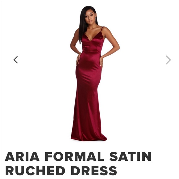 aria formal satin ruched dress